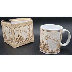 Vtg 1997 Island Heritage Coffee Mug Cup White Pacific‎ Map - Black & White Look